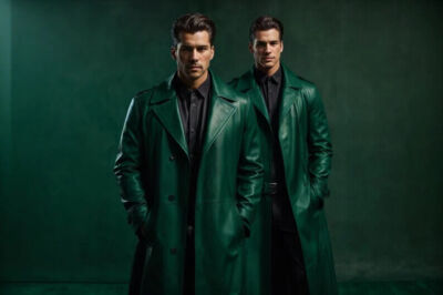 Leather Trench Coat Green Leather Coat Green Green Planet Long