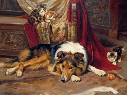 Home Decor Best Friends Dog And Cat Oil Painting Picture Printed On Canvas III - Afbeelding 1 van 2