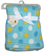 NEW SNUGLY Baby Blanket Aqua Turquoise White Yellow Polka Dot Security Lovey
