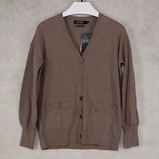 Lauren Ralph Lauren Women Cashmere V-Neck Cardigan Brown Heather Size S 1291