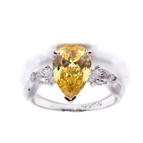 RSC 925 Sterling Ring mit gelber Birne CZ & 2 klaren Marquise CZs, Gr. 9,5, Neu! - Bild 4 von 10