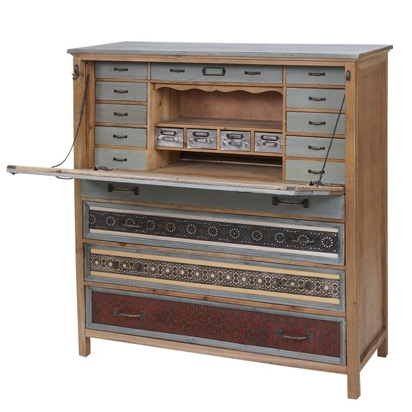 SekretäR MCW-A43, Kommode, Tanne Holz Massiv Vintage Patchwork 113X99X36Cm-image