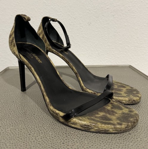 Saint Laurent Snake Patent Leather Ankle Strap Jane Sandals Sz 41 YSL