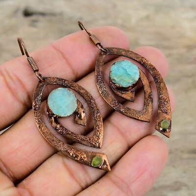 Amazonite Copper Gift For Mother Electroformed Drop/Dangle Earrings 2.52''