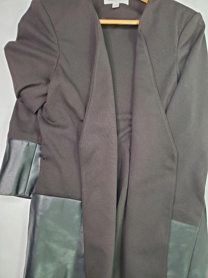 Cardigã Calvin Klein Feminino Frente Aberta Longo Tamanho 12 Xale Suéter Couro Preto - Imagem 4 de 4