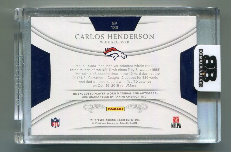2017 Carlos Henderson National Treasures RPA RC Auto #1/2 Nike Swoosh - Image 2 of 2