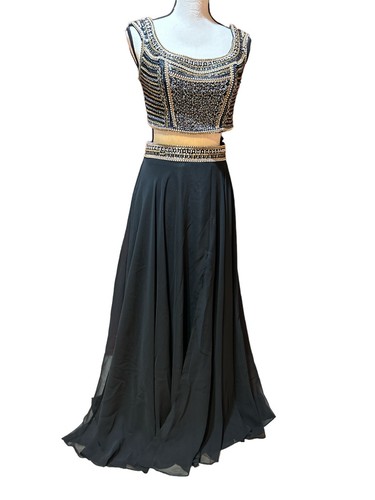 Renaissance Collection 2-Pc Formal Beaded Dress Sz6 Black/Gold Cosplay Crop Sexy - 第 1/12 張圖片