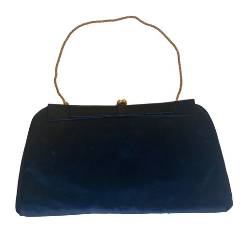 Morris Moskowitz Vintage 60s Black Satin Evening Bag Gold Chain Made in Belgium - Picture 6 of 11
