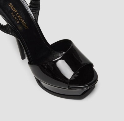 New Saint Laurent Black Patent Leather Rose Ankle Strap Platform