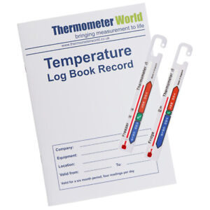 IN-192 TEMPERATURE LOG BOOK WITH TWO STAINLESS STEEL FRIDGE FREEZER THERMOMETER