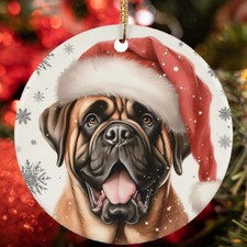 Merry Xmas Mastiff Dog Santa Snowflake Winter Christmas Ornament Gift Tree Decor
