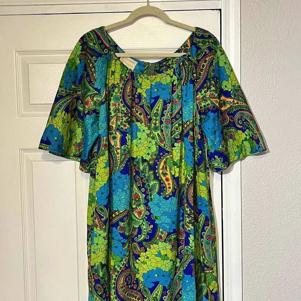 Vintage Royal Hawaiian Dress 1950s Floral Luau Honolulu Hostess Barkcloth Maxi - Image 4 of 4