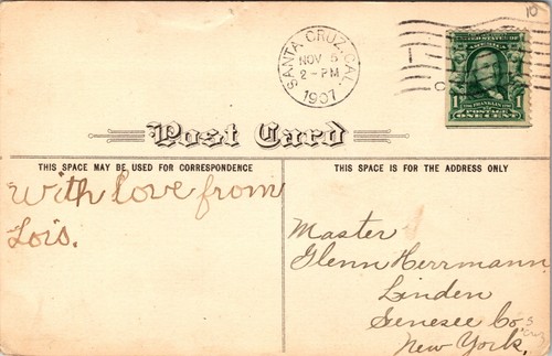 Santa Cruz CA Looking Down Pacific Ave Trolley Horse & Buggy 1907 Postcard - 第 2/2 張圖片