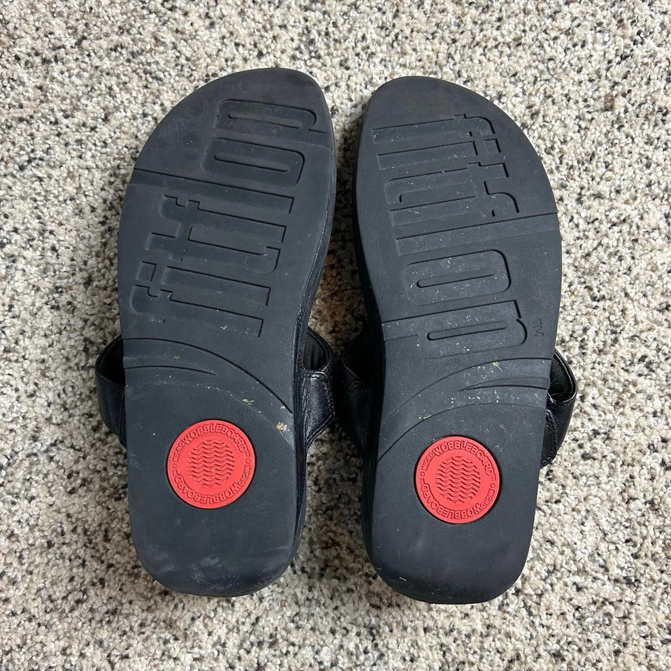 FitFlop Lulu Leather Flip Flop Size 10 Black Toe Post Thong Sandals - Image 4 of 4