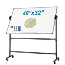 VEVOR Rolling Whiteboard 48x32 inch Double-Sided Magnetic Mobile Whiteboard 360°