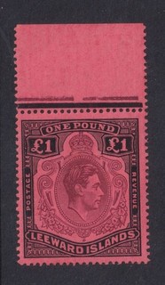 LEEWARD IS. 1945 GVI £1 BROWN PUR. & BLACK/SALMON SG114b MARGINAL MNH CAT £45
