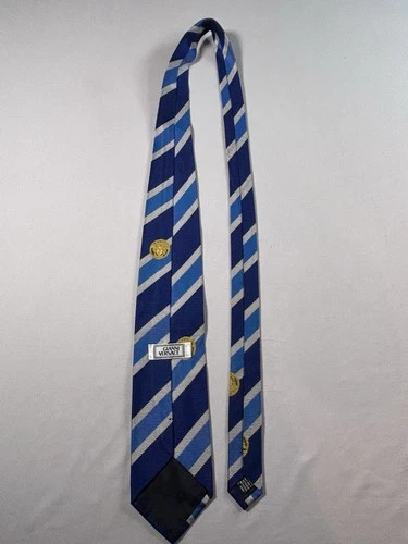 Vintage Gianni Versace Silk Tie Navy Blue Light Blue Silver Stripe Gold Medusa image 2