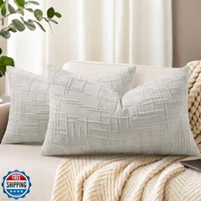 decorUhome Light Grey Chenille Throw Pillow Covers 12x20 Set of 2 Thick Textu