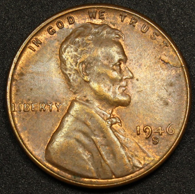 Lincoln Wheat Cent 1946-S Error Defective Planchet Almost Unc RB Free Shipping