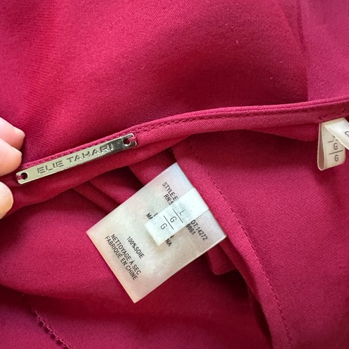 Elie Tahari SIlk Pernilla Red Long Sleeve Ruffle Front Blouse Top Size Large - Picture 5 of 7