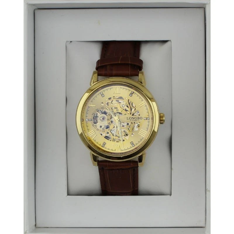 Reloj Longbo Automático Hombre con Correa de Cuero - Dorado/Marrón Foto 3 de 4