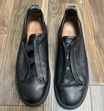Ermenegildo Zegna Couture Triple Stitch Black Deerskin Leather Sneakers US 9.5