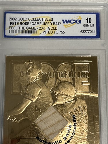 Graded 10 Gem MT - FEEL THE GAME Pete Rose Game used bat 23kt Gold Limited /755 - Picture 4 of 10