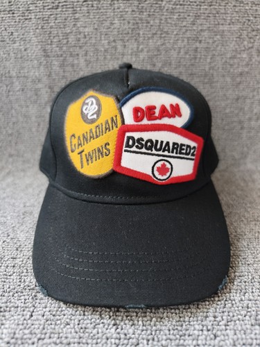 DSQUARED2 Black Baseball Cap Multi-Patch Canadian Twins DEAN Maple Adjustable