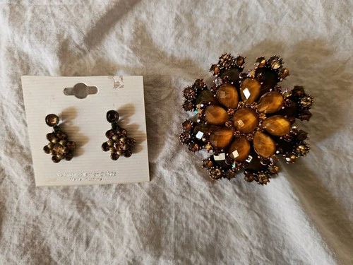 Vintage Costume Jewelry Brooch and Earring Set