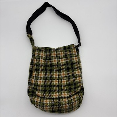 Moon Flower Wool Tweed Cross Body Bag Shoulder Purse Green Multi Colored
