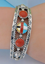 Carolyn Pollack Relios Roderick Tenorio Sterling Carved and Inlay Bracelet Cuff