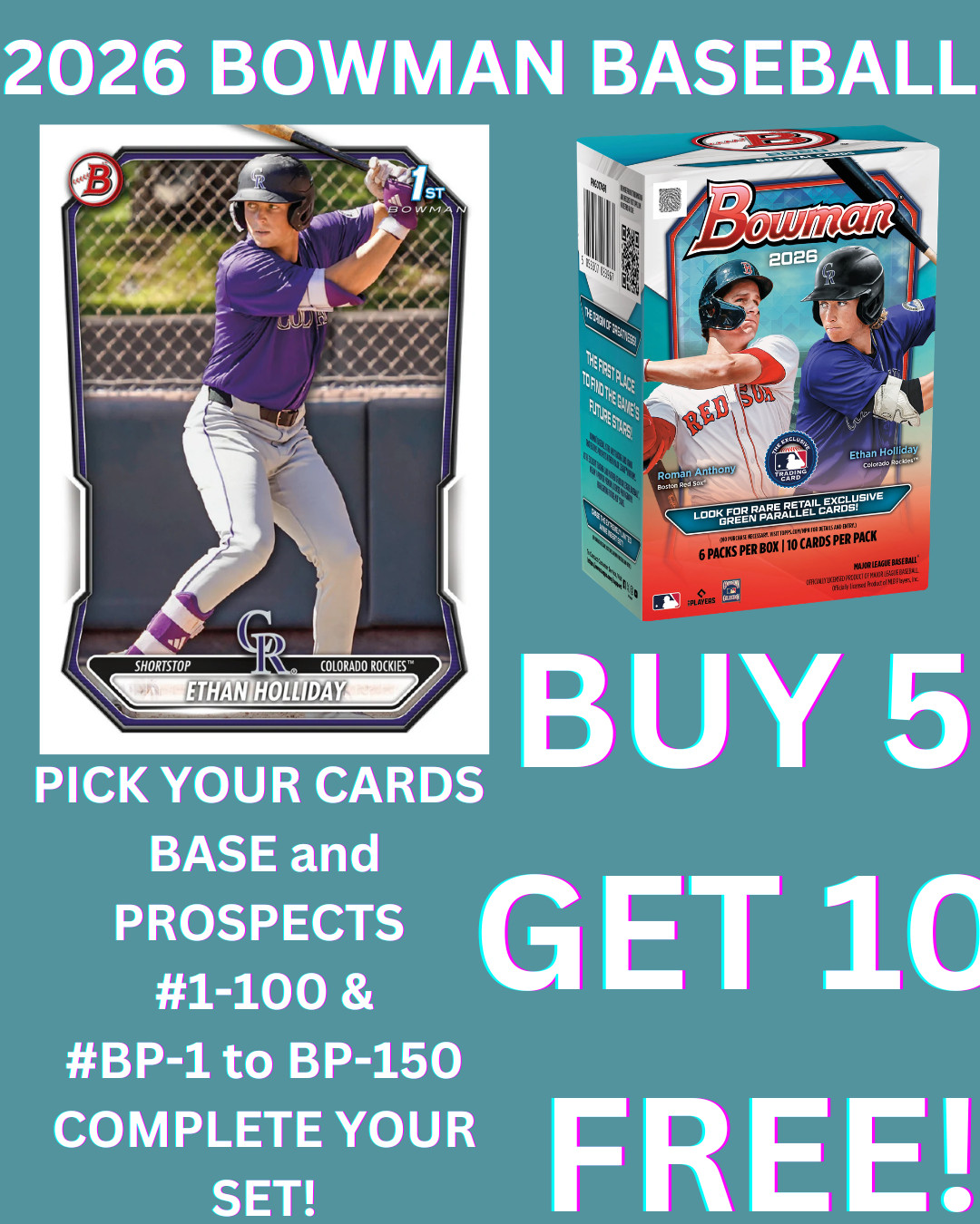 2026 Bowman Baseball BASE and PROSPECTS #1-100 #BP-1 to BP-150 You Pick!
