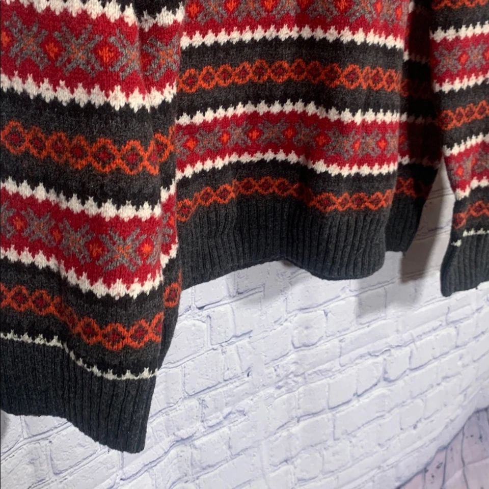 Suéter John Bartlett Para Hombres 1/4 Cremallera Fair Isle Rojo Gris Talla XL Preppy Vacaciones Foto 3 de 4