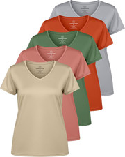 5 Pack: Women'S Dry Fit Short Sleeve V Neck Workout Top - Fitness Gym Athletic Y