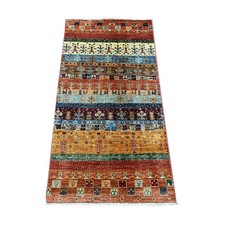 2'2"x4'3" Rust Red Kashkuli Animal Figurines Hand Knotted Mat Wool Rug 22067