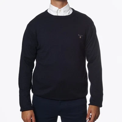 Authentic GANT Mens Navy Blue Round Neck Jumper / Sweater