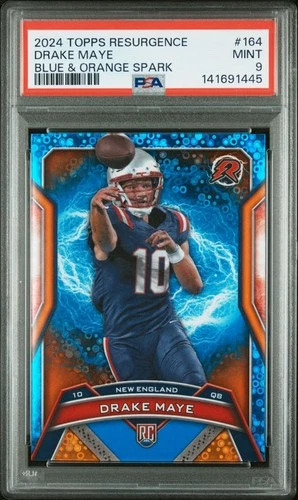 2024 Topps Resurgence Drake Maye Blue & Orange Spark Rookie #164 PSA 9 Mint