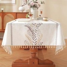 Laolitou Square Table Cloth, Embroidery Heavy Duty Cotton Linen Tablecloth, F...