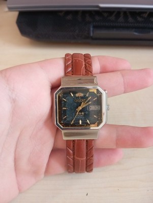 Vintage Orient Tristar Square TV Case Automatic 21J Black Dial Men's Watch