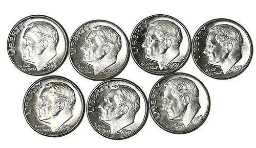 Seven 1959-D Roosevelt Dimes- BU- Uncirculated Mint State - 90% Silver Coin's
