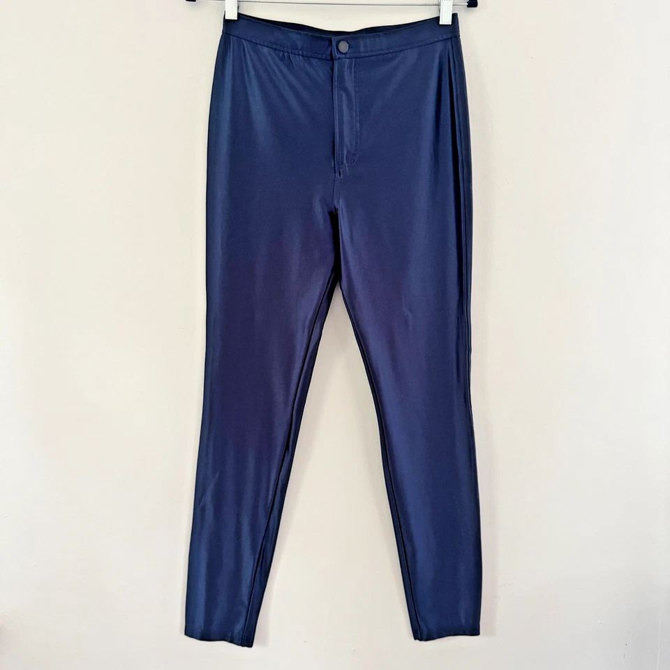 AMERICAN APPAREL Navy BLUE Metallic Shiny DISCO PANTS Satin Skinny Jeans 00s M - Image 2 of 4
