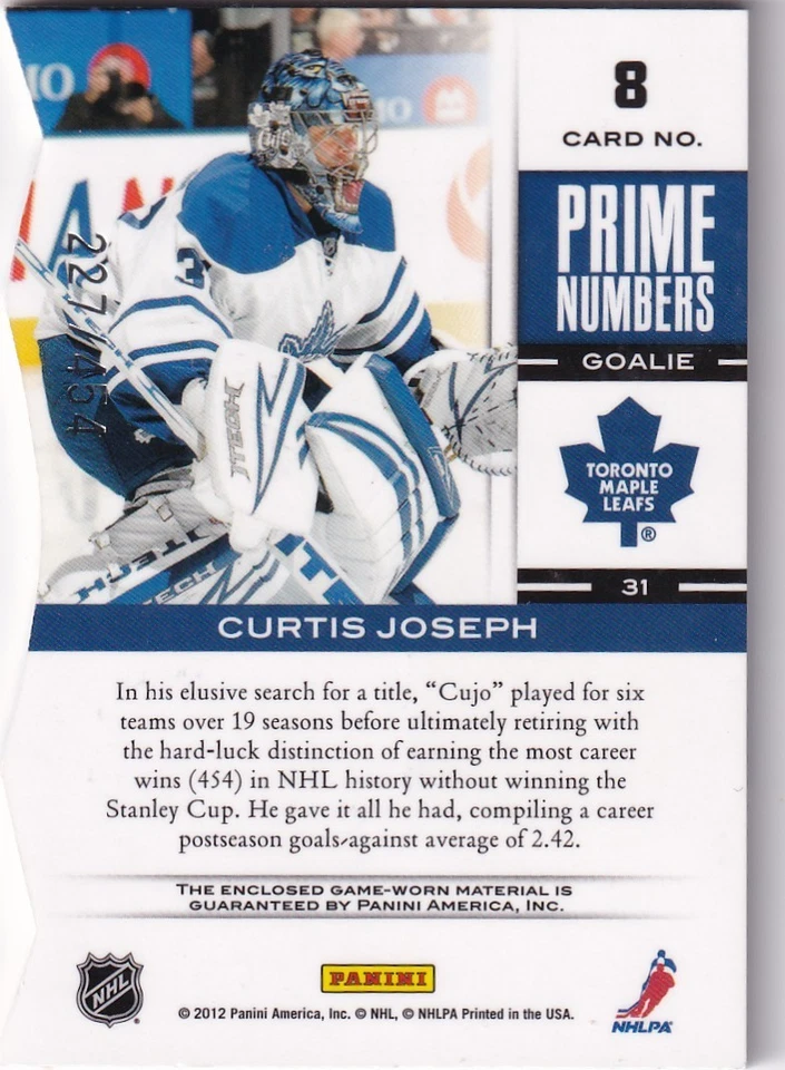 Camisas Elite Prime Number 2011-12 #8 Curtis Joseph 227/454 - Imagem 2 de 2