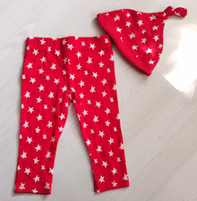 F&F Baby 2pc Knit Cotton Stars Leggings & Hat Set 6-9 Months Red/White