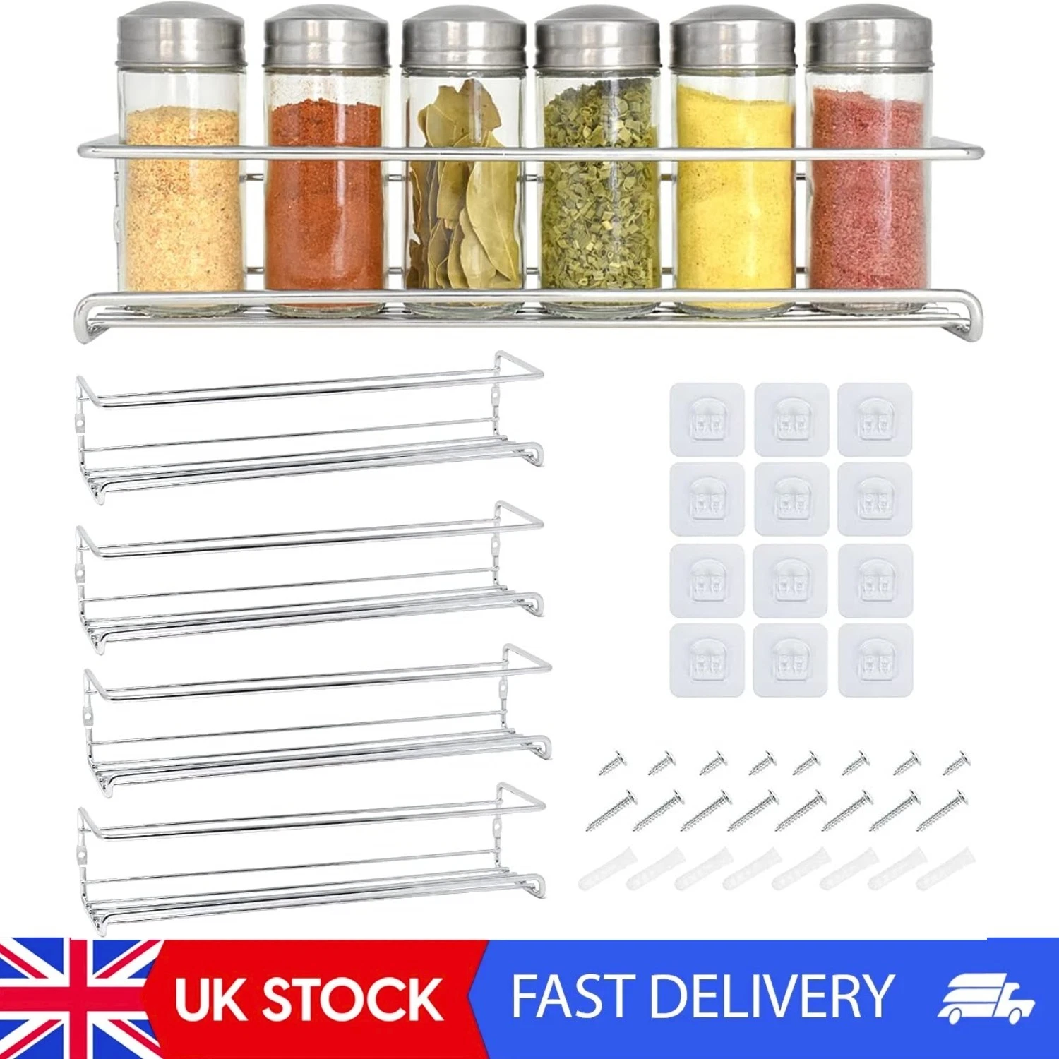 Joejis 4 Tier Metal Spice Racks, Wall Mounted Spice Jar Storage Rack Organiser,