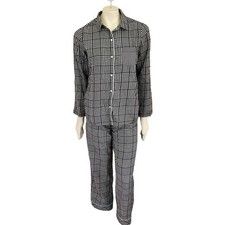 VICTORIA'S SECRET Lightweight Flannel Pajama Set Black White Plaid WOMEN'S SMALL
