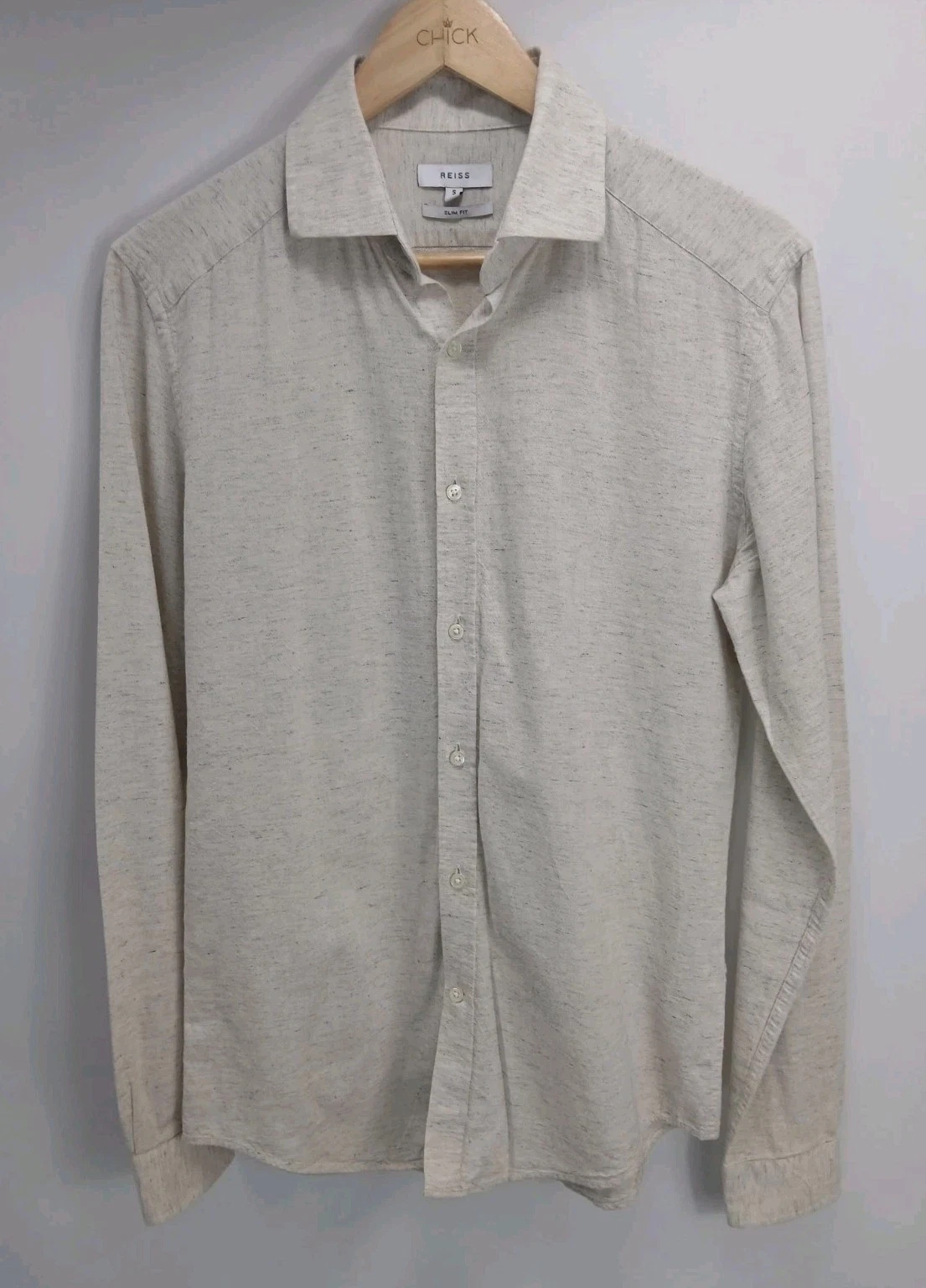 Reiss Slim Fit Cotton & Linen Long Sleeve Shirt Heather Grey Men's S