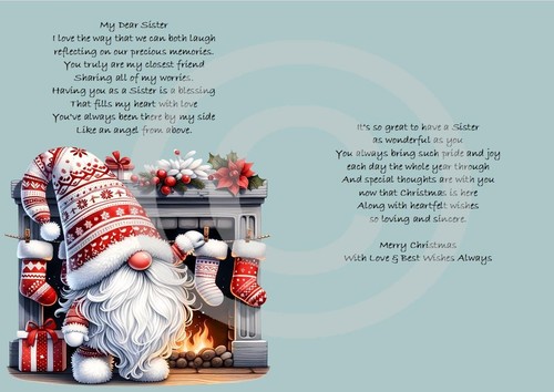 For You Sister At Christmas Time A5 Size Christmas Card and Red Envelope - Picture 2 of 4