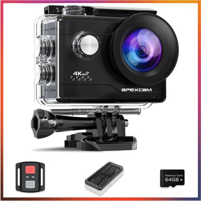 M80Air 4K Sportskamera mit WiFi, 40m , 64MP & Fernbedienung