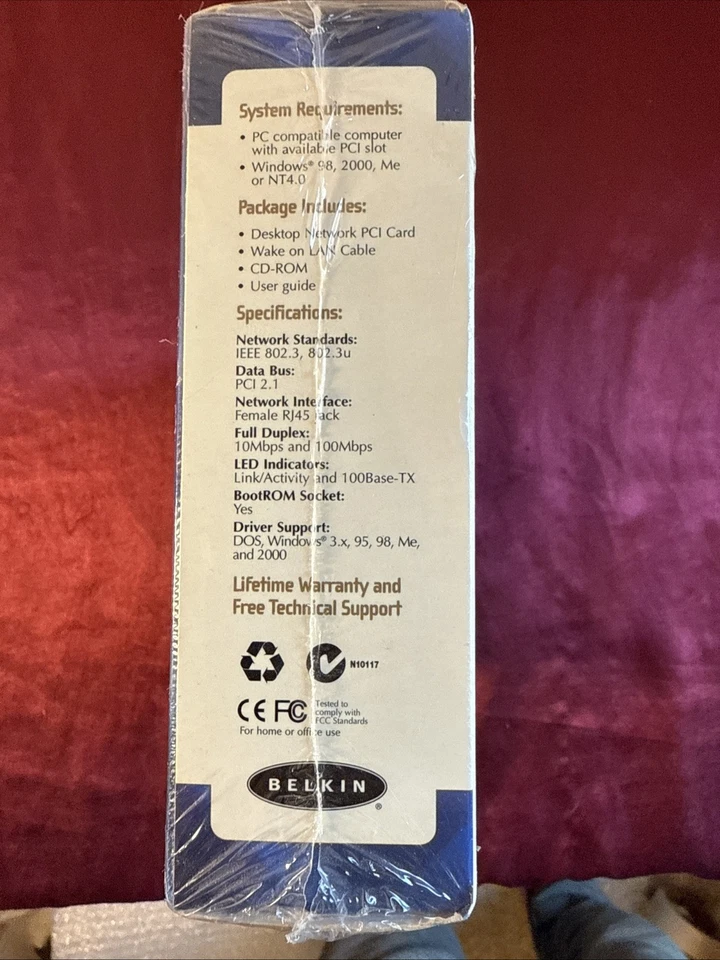 Belkin Desktop Network 32 Bit PCI Card 10/100BT Ethernet F5D5000 Sealed in Box - Image 4 of 4