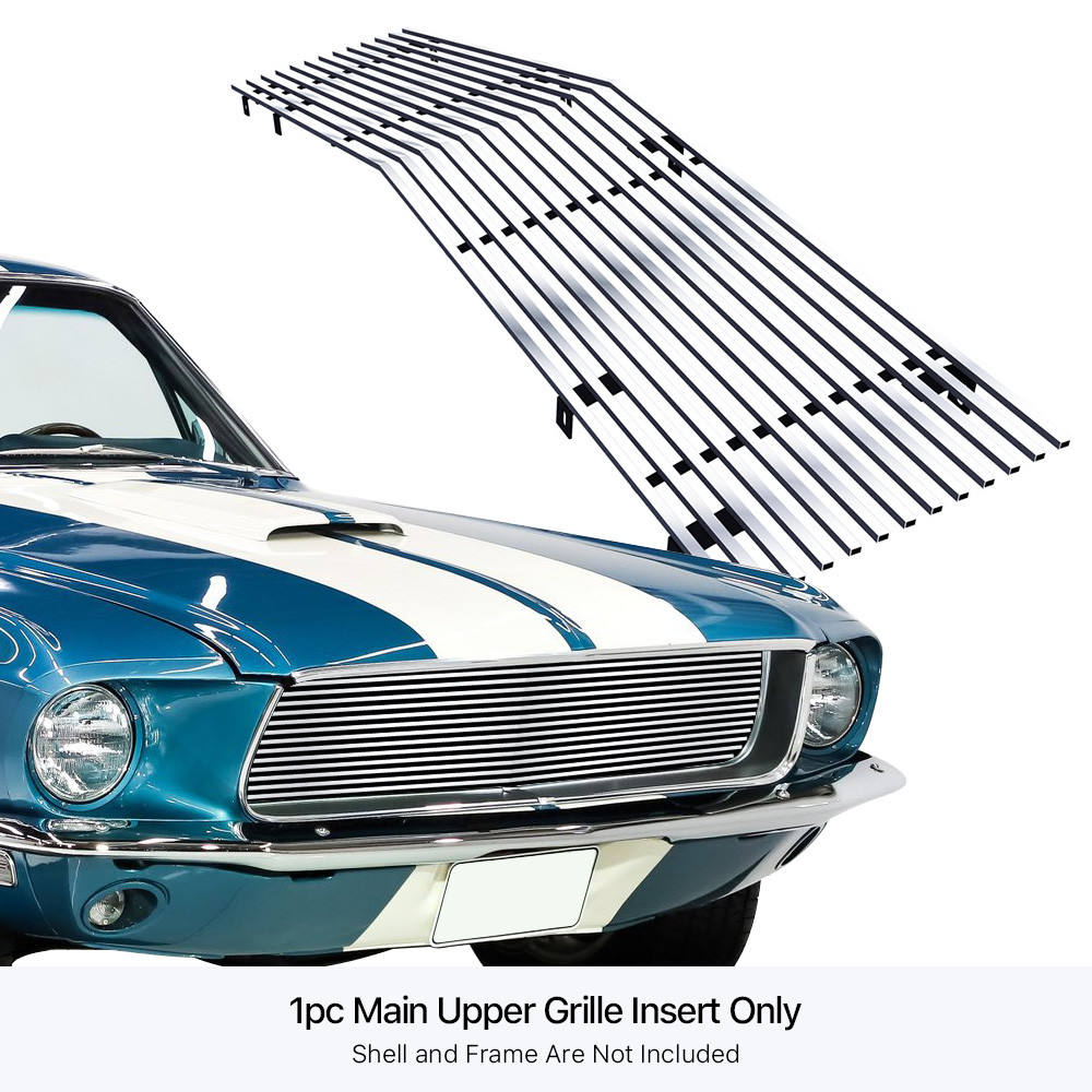 Fits 1967-1968 Ford Mustang Stainless Chrome Horizontal Billet Grille Insert